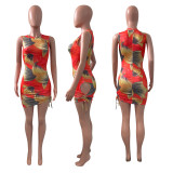 Sexy Printed Sleeveless Ruched Mini Dress NIK-225
