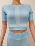Fitness Yoga Printed Short Sleeve High Waist 2 Piece Sets LSD-9127