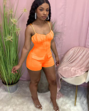 Solid Spaghetti Strap Pocket Romper MDF-5231