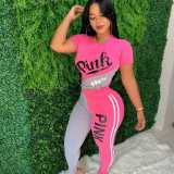 Pink Letter Print Casual Two Piece Pant Sets BLX-8007