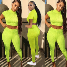 Solid Short Sleeve Two Piece Pant Sets WMEF-2023