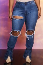 Plus Size Denim Ripped Hole Skinny Jeans Pants LX-6885
