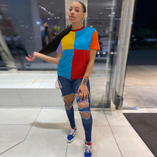 Contrast Color Short Sleeve O Neck T Shirt GLF-8099