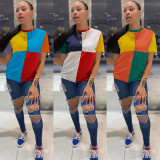 Contrast Color Short Sleeve O Neck T Shirt GLF-8099