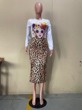 Leopard Print Split Midi Skirt OLYF-6052