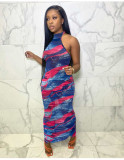 Sexy Mesh Printed Sleeveless Maxi Dress NIK-235