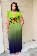 Plus Size Gradient Letter Print Maxi Dress WAF-7176