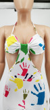 Fashion Sexy Graffiti Print Halter Rompers WSYF-5852