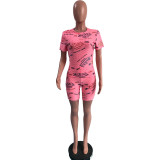 Letter Print Casual Two Piece Shorts Set OMY-0013