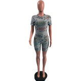 Letter Print Casual Two Piece Shorts Set OMY-0013