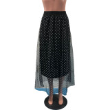 Polka Dot Print Mesh Long Skirt OMY-0007