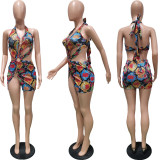 Sexy Printed Halter Hollow Out Mini Dress BGN-042