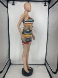 Colorful Striped Lace Up Hollow Romper GLF-7016