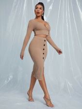 Sexy Long Sleeve Top Midi Skirt 2 Piece Sets YNSF-1626