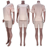 Solid Casual Short Sleeve Two Piece Suits MDF-5232