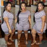 Plus Size Fashion Stripe Print Rompers OSIF-20769