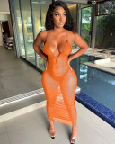 Sexy Sling Mesh See-through Ruched Long Club Dress NYF-8060