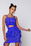 Paisley Print Drawstring Cami Top Mini Skirt 2 Piece Sets XYF-9099