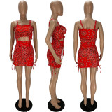 Paisley Print Drawstring Cami Top Mini Skirt 2 Piece Sets XYF-9099