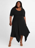 Plus Size Solid Irregular Hem Midi Dress WAF-7192