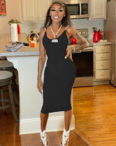 Sexy Off Shoulder Sleeveless Chain Midi Dress WSM-5244