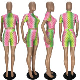 Sexy Gradient Short Sleeve Hollow Out 2 Piece Sets LDS-3275