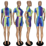 Sexy Gradient Short Sleeve Hollow Out 2 Piece Sets LDS-3275