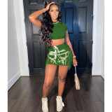 Casual Short Sleeve Crop Top Mini Skirt 2 Piece Sets WSM-5234
