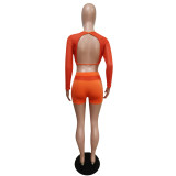 Solid Long Sleeve Breathable 2 Piece Shorts Set MEM-8360