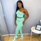 Solid One Shoulder Sleeveless 2 Piece Pants Set YNSF-1660