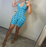 Sexy Printed Halter Backless Romper MEM-8362
