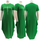 Plus Size Casual Short Sleeve Irregular Maxi Dress BMF-PP062
