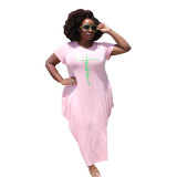 Plus Size Casual Short Sleeve Irregular Maxi Dress BMF-PP062