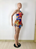 Colorful Printed One Shoulder Ruched Mini Dress YNSF-1636