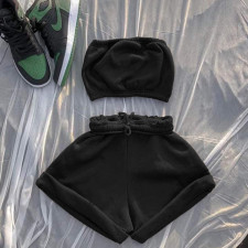 Fashion Casual Solid Color Wrapped Chest Shorts Two Piece Sets YS-8809