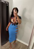 Sexy Solid Hole Hollow Out Long Skirt LX-6900