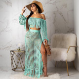 Plus Size Grid Hollow Out Tassel Two Piece Sets SH-3554