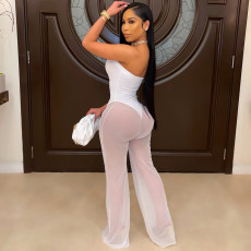 Fashion Sexy Solid Color Tube Top Mesh Jumpsuit YS-8804