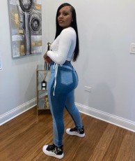 Plus Size Denim Patchwork Skinny Jeans LX-6053