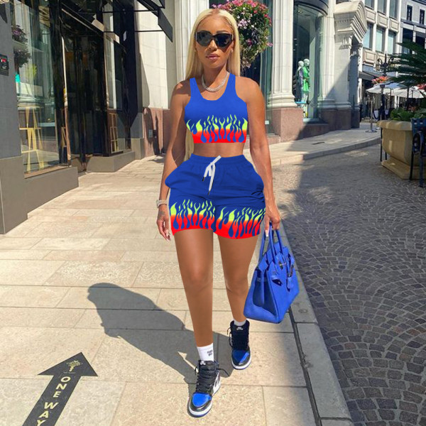 Fashion Flame Print Two Piece Sets WMEF-20751