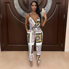Fashion Casual Print Sling jumpsuit (With Belt) WMEF-2068