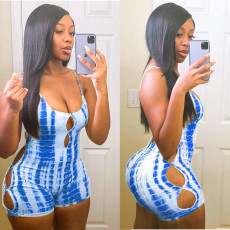Pre Order: About 7 work days shipping Fashion Backless Tie-dye Print Rompers YUEM-1617