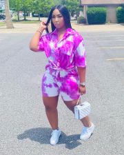 Plus Size Tie Dye Print Two Piece Shorts Set WAF-77209