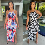 Sexy Printed Split Spaghetti Strap Backless Long Dress GLF-10001