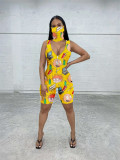 Casual Printed Sleeveless Romper With Mask LUO-3058-1