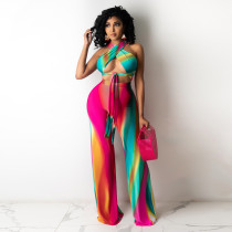 Fashion Printed Top Wide-Leg Pants Two Piece Sets TE-4253