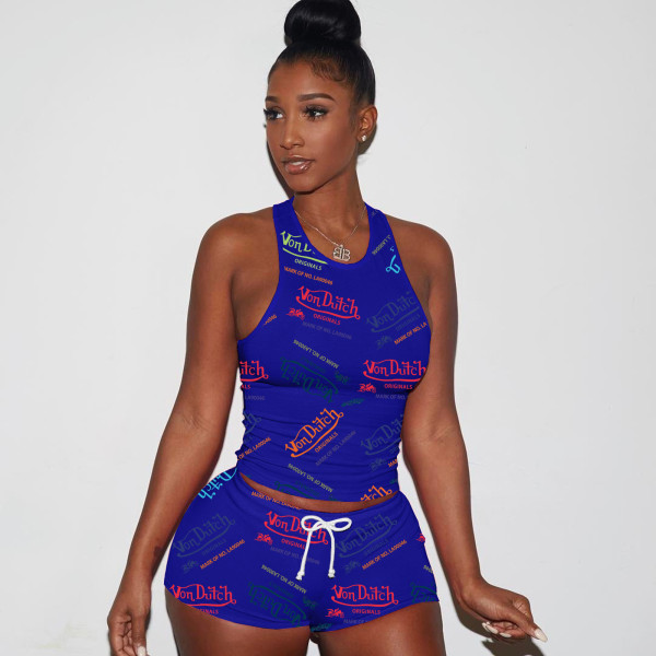 Letter Print Tank Top And Shorts 2 Piece Suits TE-4206