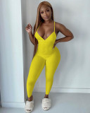 Sexy Solid V Neck Backless Cross Strap Jumpsuit NIK-252