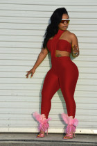 Sexy Solid Tube Top+Halter Jumpsuit 2 Piece Sets WSM-5256