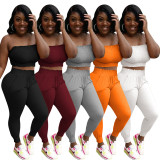 Solid Tube Top And Pants Two Piece Suits NIK-249